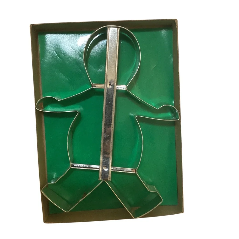 Vintage 8 Inch Metal Cookie Cutter 2-in-1 Snowman Gingerbread Boy Original Box